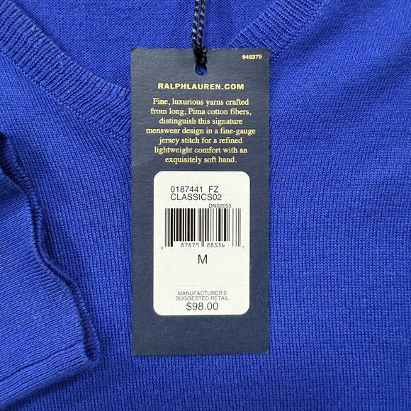 Polo Ralph Lauren V Neck Sweater Mens Medium Blue 100% Pima Cotton Exclusive - Picture 4 of 11